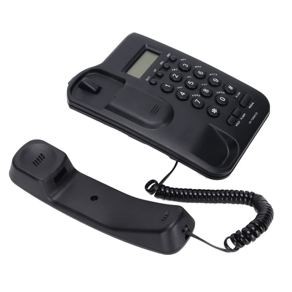 Halv Hands Free Sladdtelefon för Väggmontering med Nummerpresentation Ingen Batteri Krävs Svart