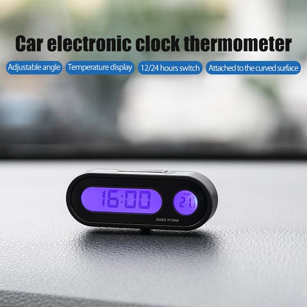 2 i 1 Bilklocka Termometer LED Bakgrundsbelysning Instrumentbräda Dekor