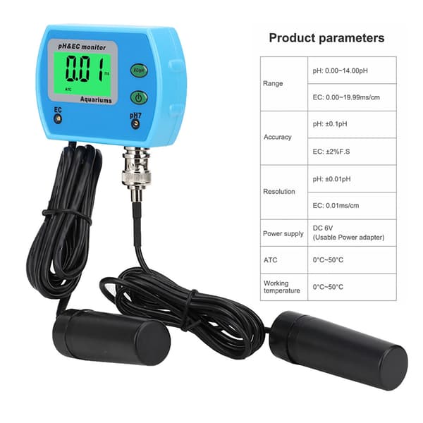 Profesjonell 2-i-1 PH EC-måler Multifunksjonell Vannkvalitetsmonitor for Akvarium 220V EU-plugg
