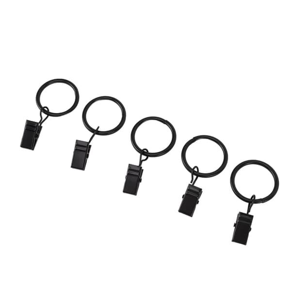 44 stk. sorte gardinringe i stål med clips, nem installation til gardinstang