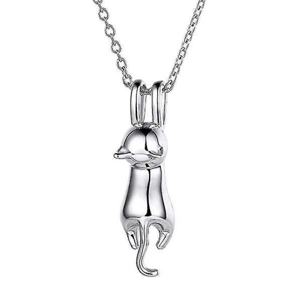 Kvinders 3d søde hængende katteelsker Glat vedhæng halskæde kæde (1 stk, sølv)