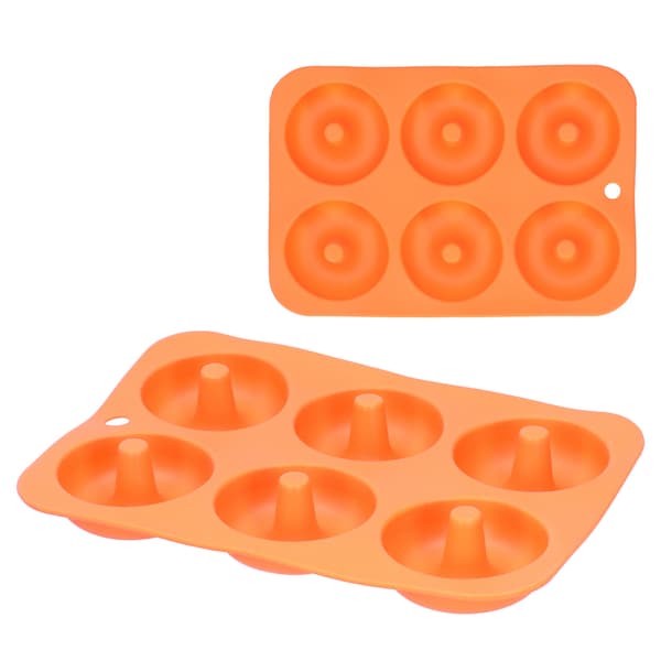 6 Rums Silikone Donutform Non-stick Rund Chokoladekage Bageplade Orange