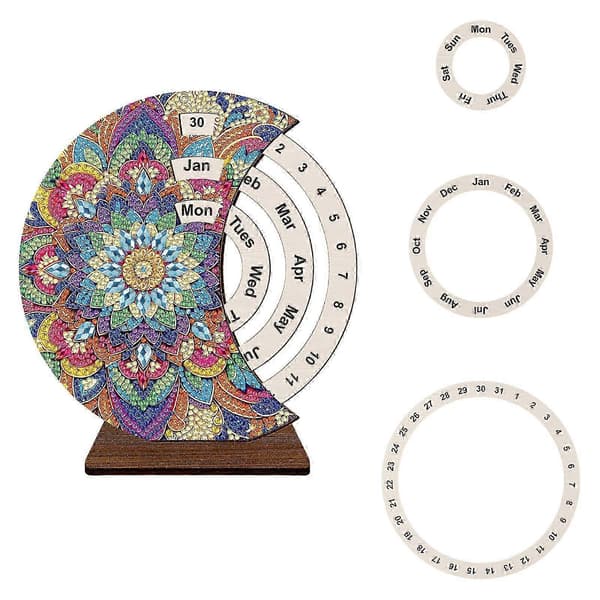 DIY diamant evighetskalender, Mandala diamantmaleri stativ, borddekorasjon