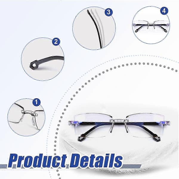 Smart Progressive Reading Glasses with Zoom, Anti-Blue Light, Frameless for Both Near and Far, Diamond-Cut Lightweight