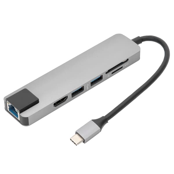 6 i 1 USB C Hub Multiport Adapter med HDMI RJ45 USB 3.0 Display Port Type C Grå