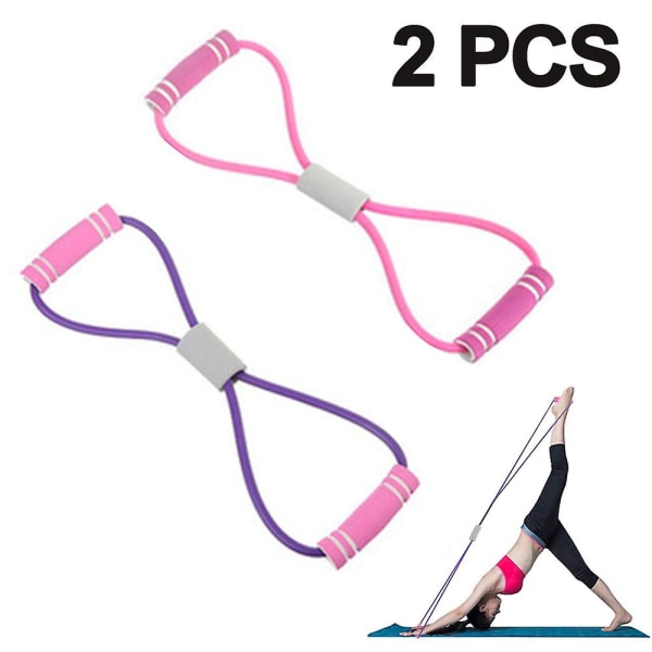 Hjem Gym Toner Yoga Modstandsbånd Expander Stretch Rope 8 formet modstandsdygtige træningsbånd Fitness Bands Gummi spændingsreb 2 stk. Pink Purple