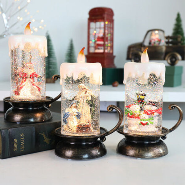 Jouluparistokäyttöiset LED-kynttilät Christmas Design Kelluva kynttilä Liekitön lämmin valkoinen valo, lumiukko