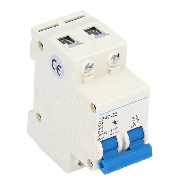 Mini effektbryter 2P MCB DIN-skinnemontering 6000A bruddkapasitet 400V 6A for hjemmekontor
