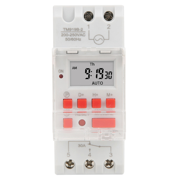 TM919B 2 LCD Digital Timer Switch 7 Dagars Programmerbar 200 250V AC 30A