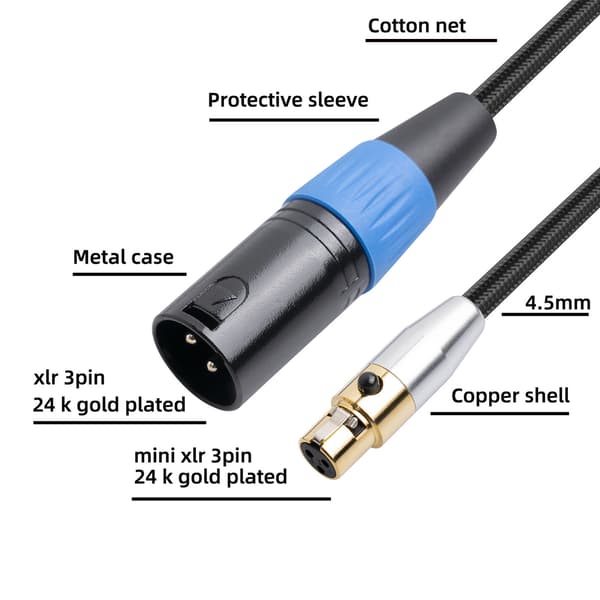 Professionel XLR Han til Mini XLR Hun Kabel 3 Pin Adapter - 0.3m/1.0ft