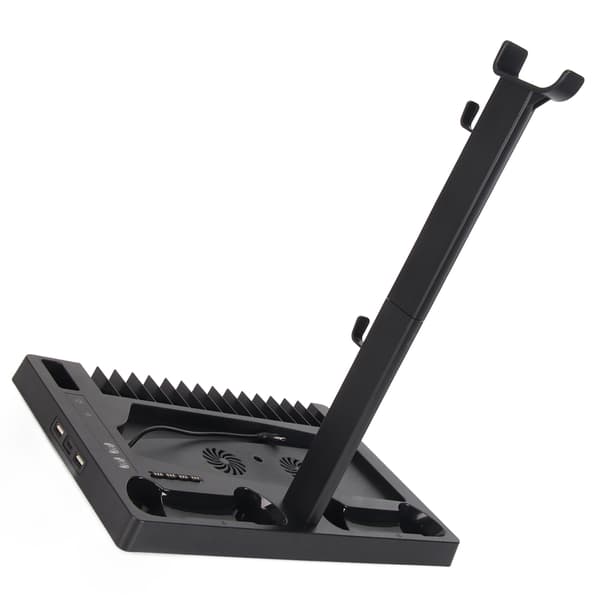 PS5 Vertikal Stand med Køleventilator Hovedtelefonholder 2 Controller Opladere 15 Spil Disk Pladser