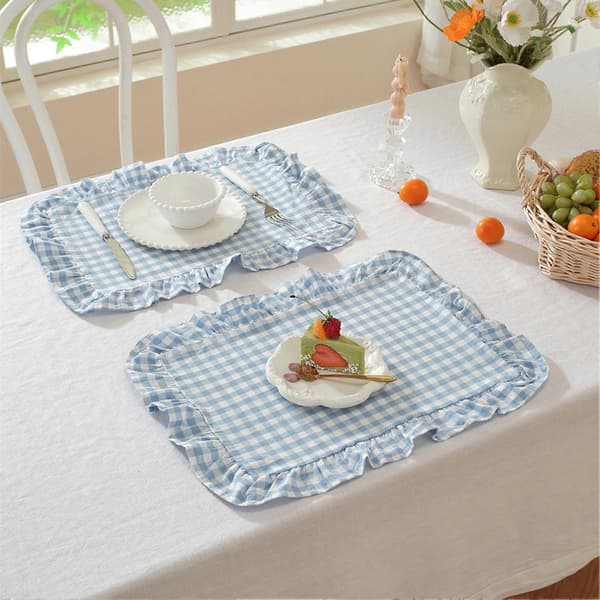 Cotton Placemat - Soft with Ruffled Edge for Birthday Party, Dining Table Pink Pink 30x45cm