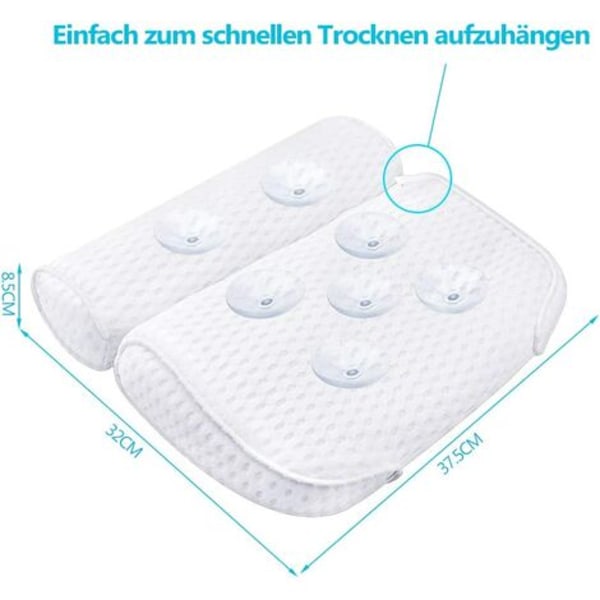 Bath pillow Luxury bath and spa pillow with 4D Air Mesh technology and 7 suction cups Support for head, back, shoulders,