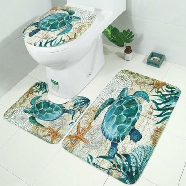 Piece Bath Mat Set, Bathroom Mat Toilet Cover Mat (Sea Scenery and Lighthouse/Unicorn Celestial Horse/Turtles Optional)