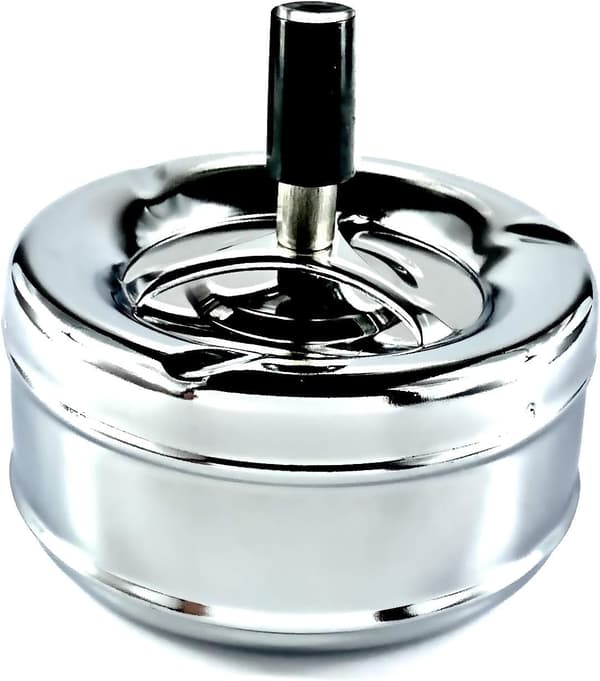 Extra Large Chrome Spinning Ashtray Ashless | Premium Windproof Outdoor Ashtray | Deep Base | Easy to Empty