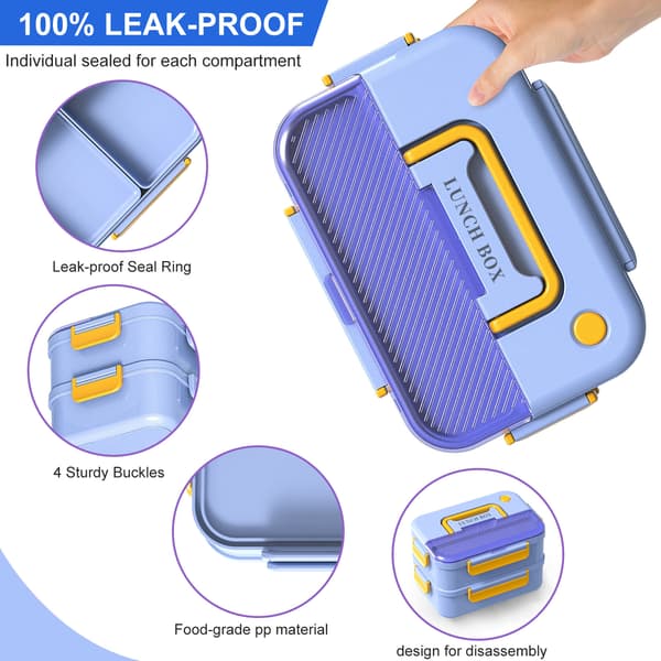 Large Capacity Multi-Compartment Lunch Box, Suitable for Students and Office Workers, Microwave Safe and Square.