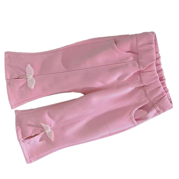 Småbarn Jenter Elastisk Midje Bell Bottom Vinge Dekor Løs Passform Bomull Bukser Rosa 130cm