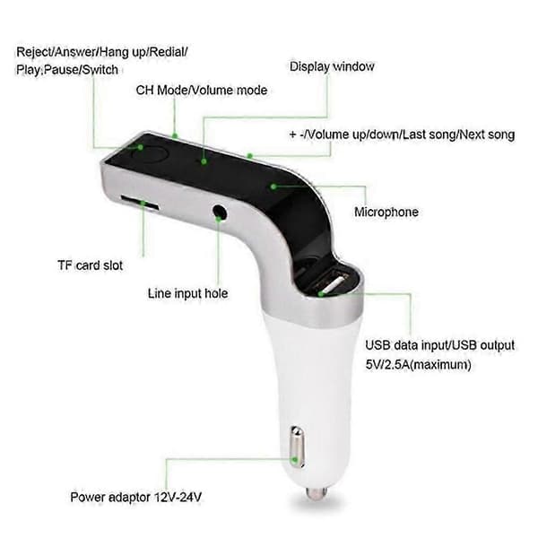 G7 Bluetooth-autosarja Handsfree FM-lähetin radiosoitinlaturi - USB