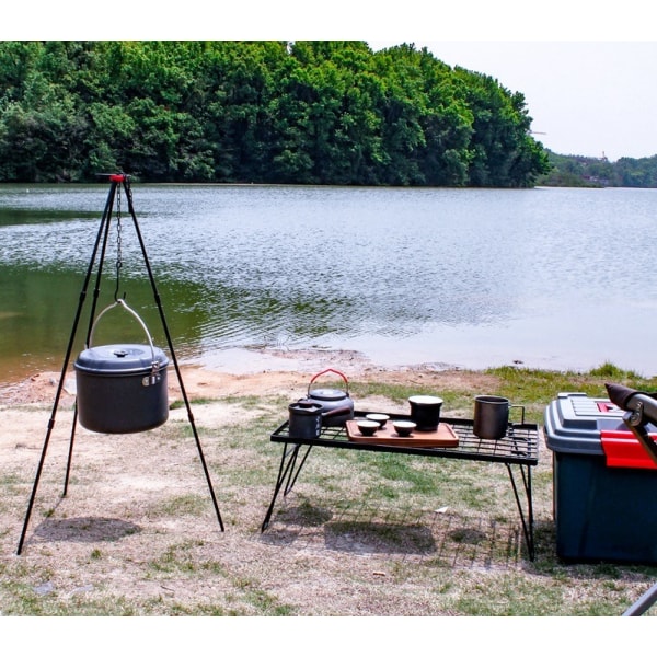 Udendørs Camping Grydeholder, Bærbar Bålsted Tripod (Sort)