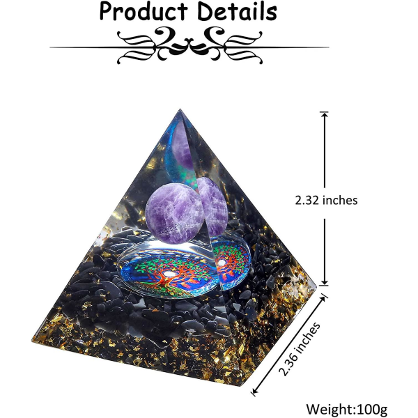 Orgoniittipyramidi luonnonkivillä Obsidiaanipallolla Ametistikivi Energia Reiki Chakra Jooga Fengshui Balance Meditaatioon