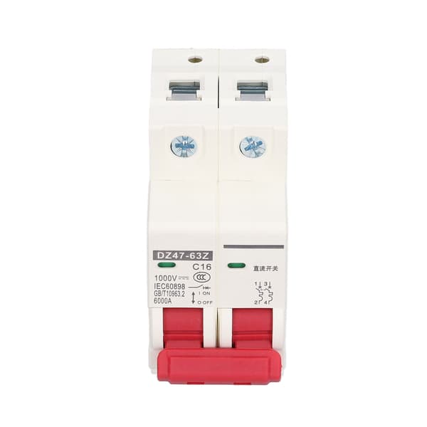 Afbryder 2P Lavspænding 6000A Brydeevne DIN-skinne Montering 16A DC 1000V