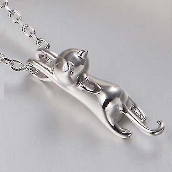 Kvinders 3d søde hængende katteelsker Glat vedhæng halskæde kæde (1 stk, sølv)