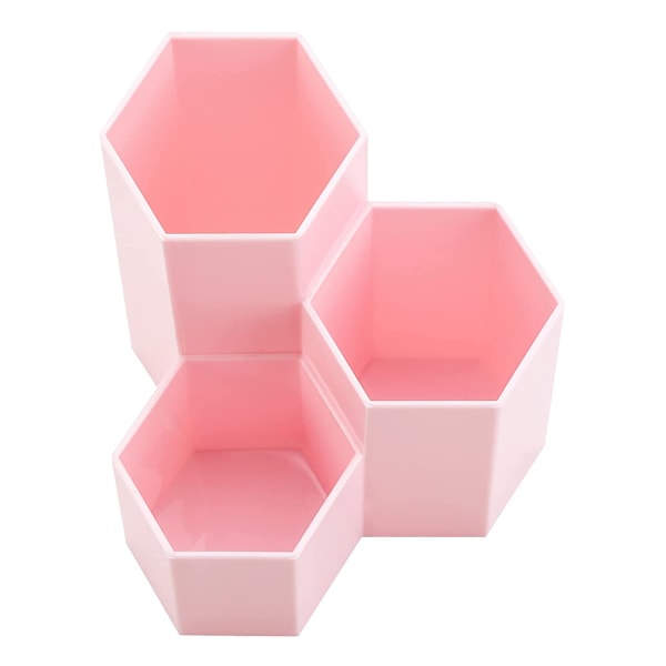 Makeup Brush Organizer, 3 plastikpladser til makeupbørster, Pink