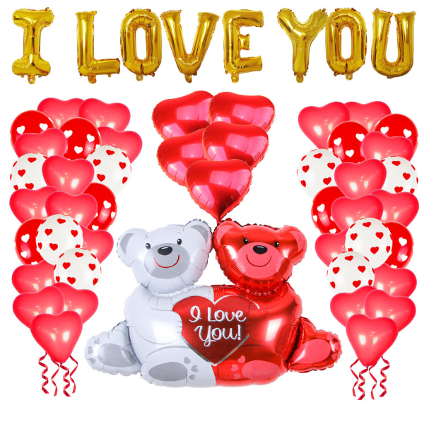 Trykte kærlighedsballoner, Love Hug Bear Confession Decoration, Valentine Confession Balloner (Valentine Hug Bear Set),