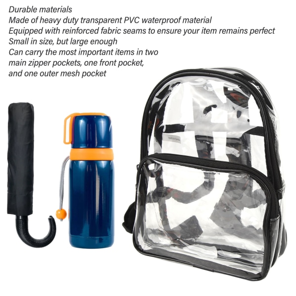Gjennomsiktig Mini Ryggsekk Heavy Duty PVC Sommer Vanntett Bag Gjennomsiktig Svart Ryggsekk Liten