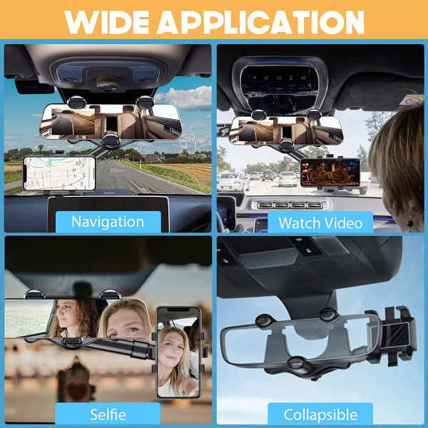 Bilholder til bakspejlstelefon Roterbar og indtrækkelig biltelefonholder Universal 360° bakspejlstelefonholder