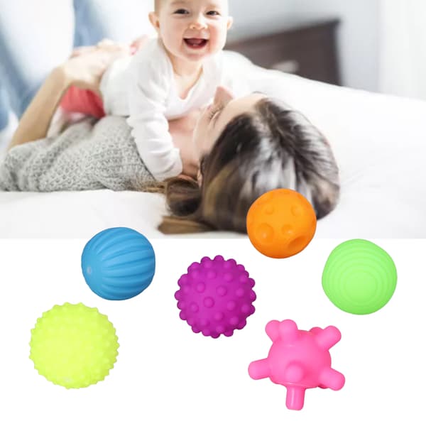 Flerfarvet Baby Tekstureret Bold Sæt - Blødt og Elastisk Sensorisk Legetøj til Spædbørn (6 stk)