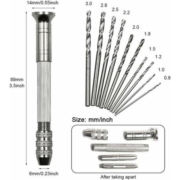 Stk Minibor Modelleringshåndbor med 10 stk 0,8-3 mm spiralbor Minihåndbor til smykker Harpiks træ stearinlys og Mo