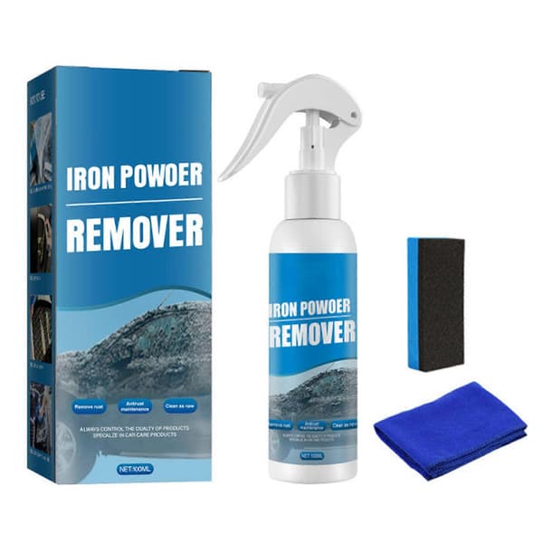 100 ml bil jernpulverfjerner spray, multifunktionel rustfjerner til bilhjul og lak, metal rustpletrenser med svamp og klud 100ml