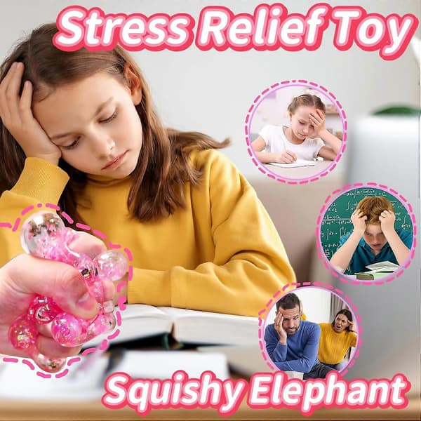 Glitter Squishy Djur 1 st Elefant Stressbollar Squishy Leksaker för Vuxna Barn, Squishy Elefant Sockerboll Sensoriska Leksaker, Kläm Squishy Boll Pink