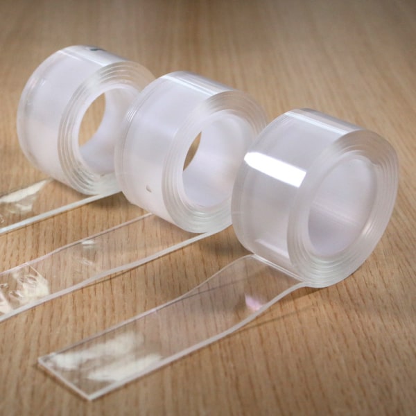 3 förpackningar nanotejp, vattentätt, transparent och icke-markerande dubbelsidigt klister, magic osynligt mjukt klister utan stansning (tjocklek 2 mm * w