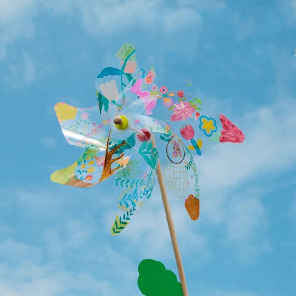 Farverig Graffiti Transparent PVC Vindmølle DIY Børn Maleri Kunst Legetøj