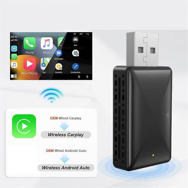 2-i-1 Android Auto Trådløs Adapter & Trådløs CarPlay Adapter Plug&Play Bil Dongle Konverterer Kablet til Trådløs Carplay