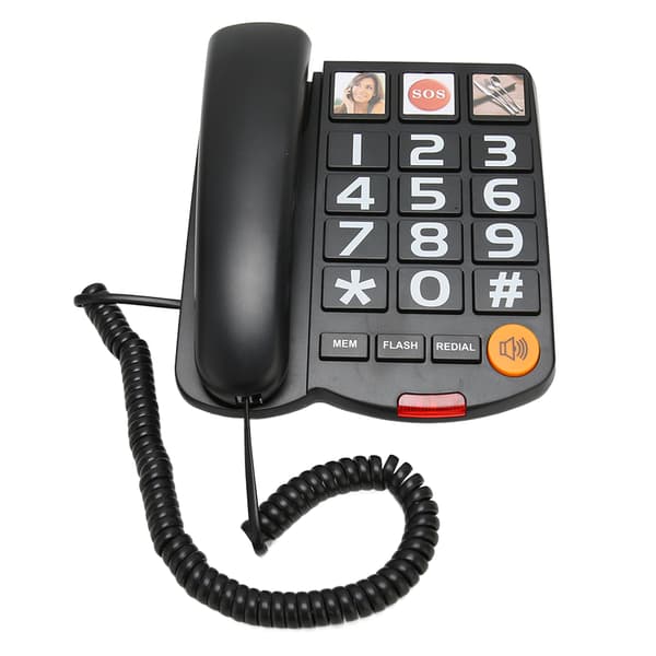 Telefon med store knapper, multifunktionstelefon, One Touch håndfri fastnettelefon med højttaler til seniorer, sort