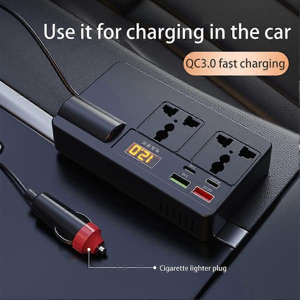 12V/24V til 220V Billader - Multifunksjonell Hurtigladende Strømomformer for Biler og Lastebiler No Digital Display