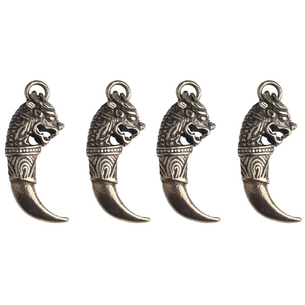 4 st Mässing Old Treatment Wolf Tooth Keychain Pendant Hane Pendel Dekor (brons)