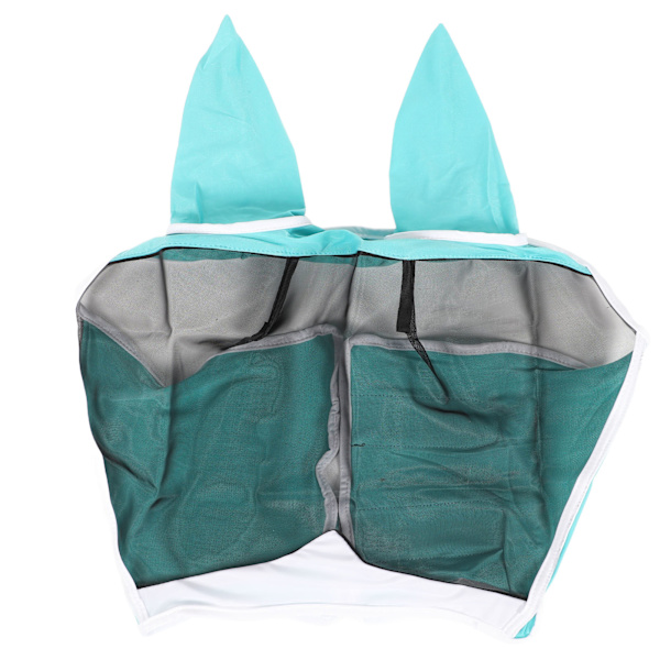 Elastisk UV-skydd Andningsbar Mesh Hästflugmask med Öron Blå Grön