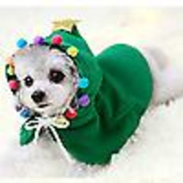 Tomtekape med tomteluva Fest Cosplayklänning för katter och små och medelstora hundar Grön Pentagram Julkappa M Storlek