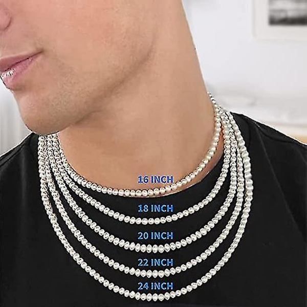 Perlehalskæde til mænd,hvid rund perlehalskæde Pearl Choker halskæde Modesmykker Gaver til kvinder Mænd Teenagere