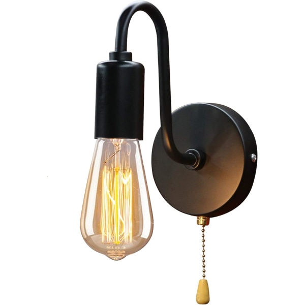 Retro vägglampa med strömbrytare, Retro industriell vägglampa med dragströmbrytare, E27 sockel metallvägglampa för sovrum Li