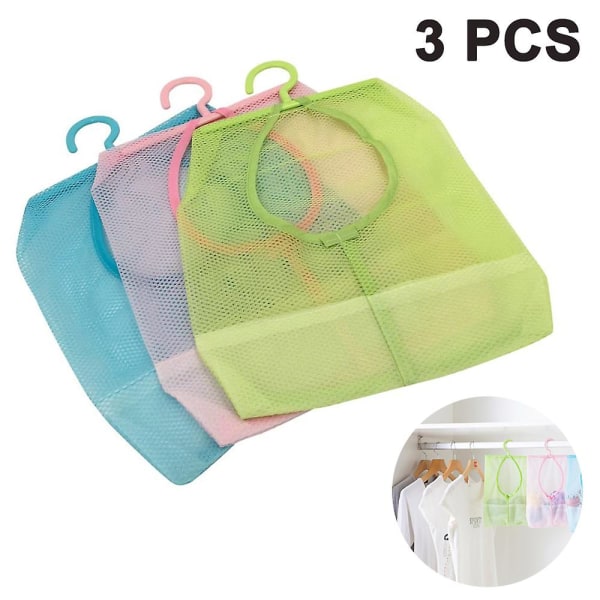 3 stk Klædepose opbevaringskurv med kroge hængende netopbevaring Bærbar multifunktions opbevaringstaske til badeværelsesgarderobe vasketøjskurv