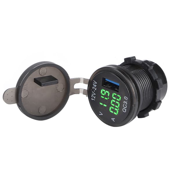 3 I 1 Bil USB Oplader 3.0 Digital Voltmeter Amperemeter Hurtig Telefonopladning Grøn