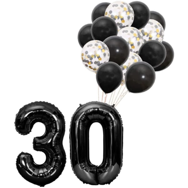 33 stk ballonsæt, 40 tommer sorte digitale balloner i folie, dekoration til bryllupsfødselsdagsfest—sort-30,