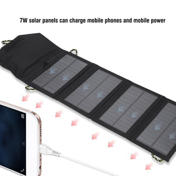 7W 5.5V Solcelle Foldbar Taske Udendørs Camping Telefonoplader med Kabel