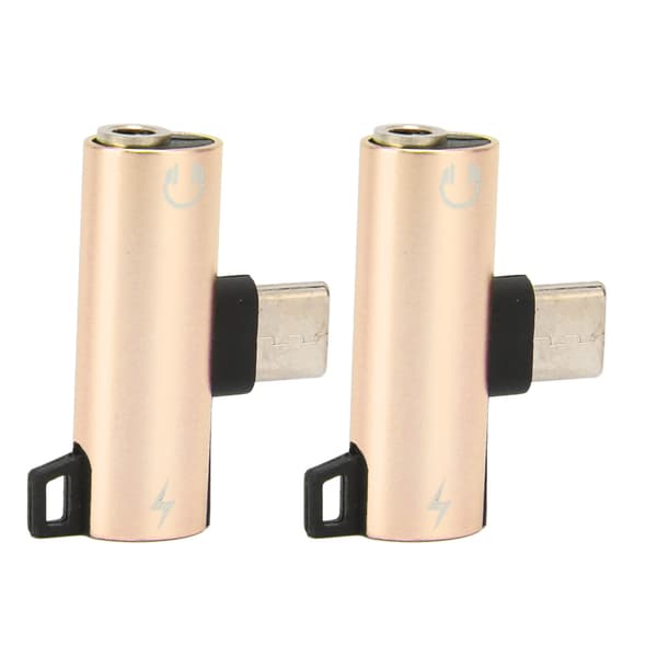 2 stk USB C til 3,5 mm lydadapter 2 i 1 Type C lade musikk ABS gull