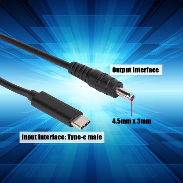USB C til DC 4.5x3.0mm Kabel 19V 65W PD Hurtiglader for HP Laptop